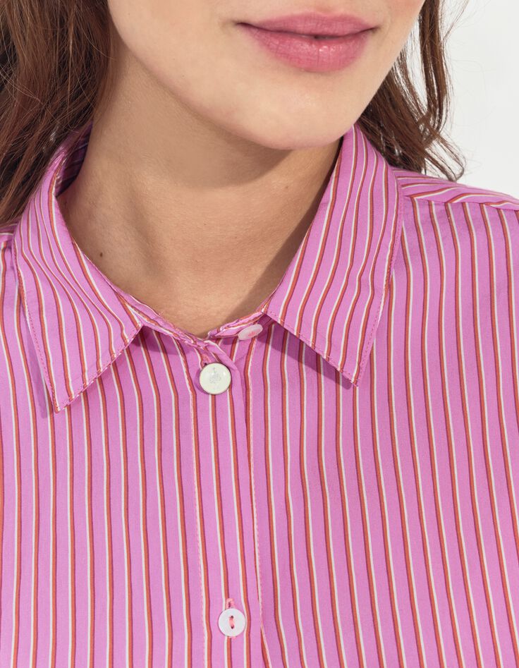 CELESTE - Chemise rose &agrave; motif fines rayures -3