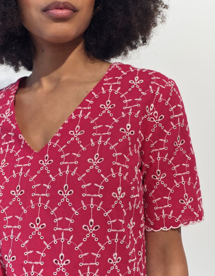 CRUZ - Top rose coton bio n&eacute;o-broderie -3