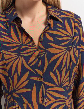 RODNEY - Robe longue marine imprim&eacute; maxi feuilles-4