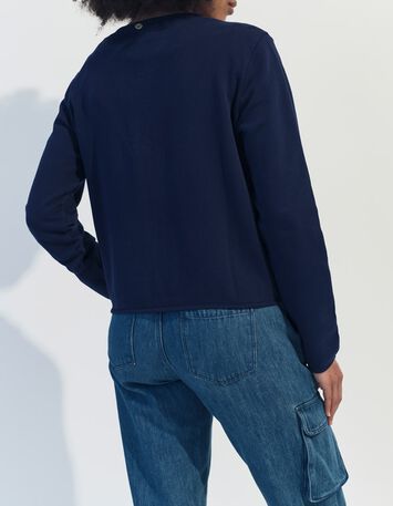 MARINO - Cardigan bleu coton bio zipp&eacute; maille matelass&eacute;e -3