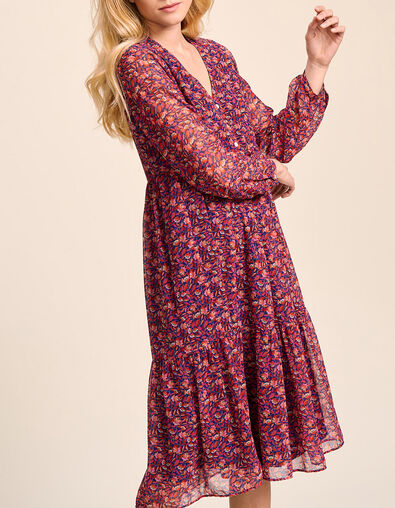 RAMA - Robe grenat manches 3/4 imprimé mosaïque romantique - One Step