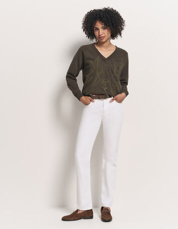 MEZZIA - Sweat kaki encolure V broderies fleurs-6
