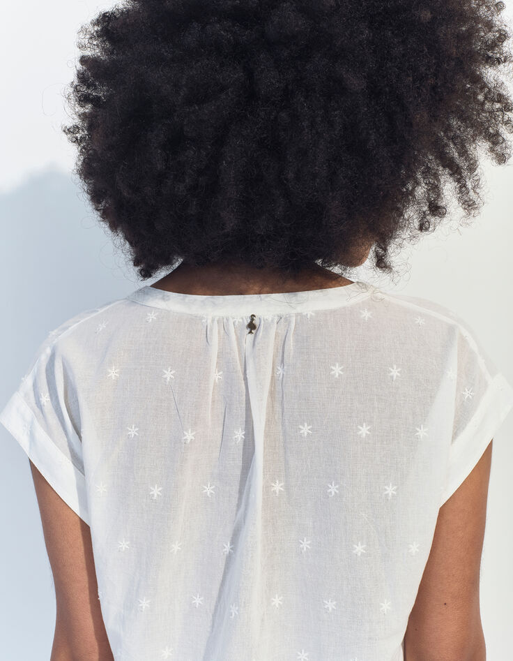 CONOR - Top blanc upcyclé broderies étoiles -3