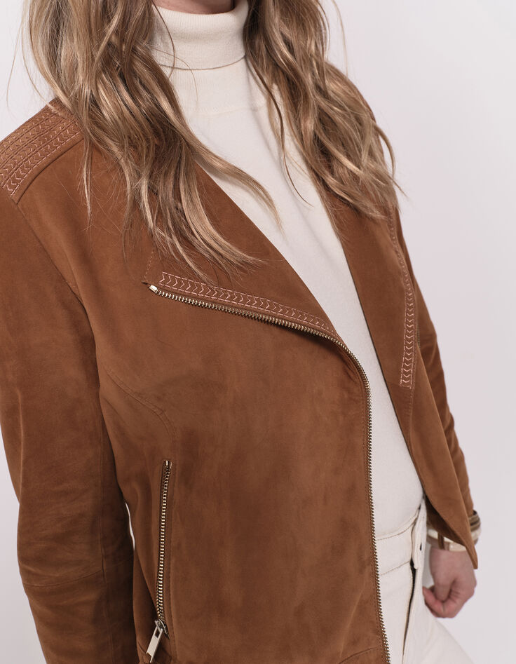 DIYA - Blouson cognac en cuir velours-2
