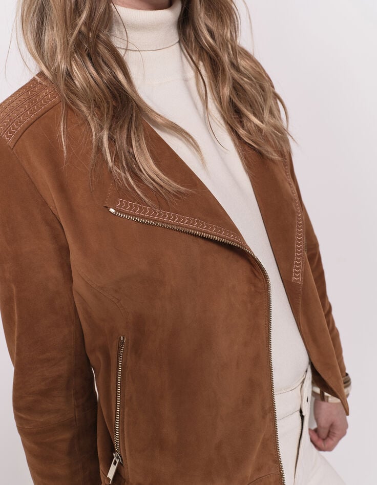 DIYA - Blouson cognac en cuir velours-2 DIYA - Blouson cognac en cuir velours-2