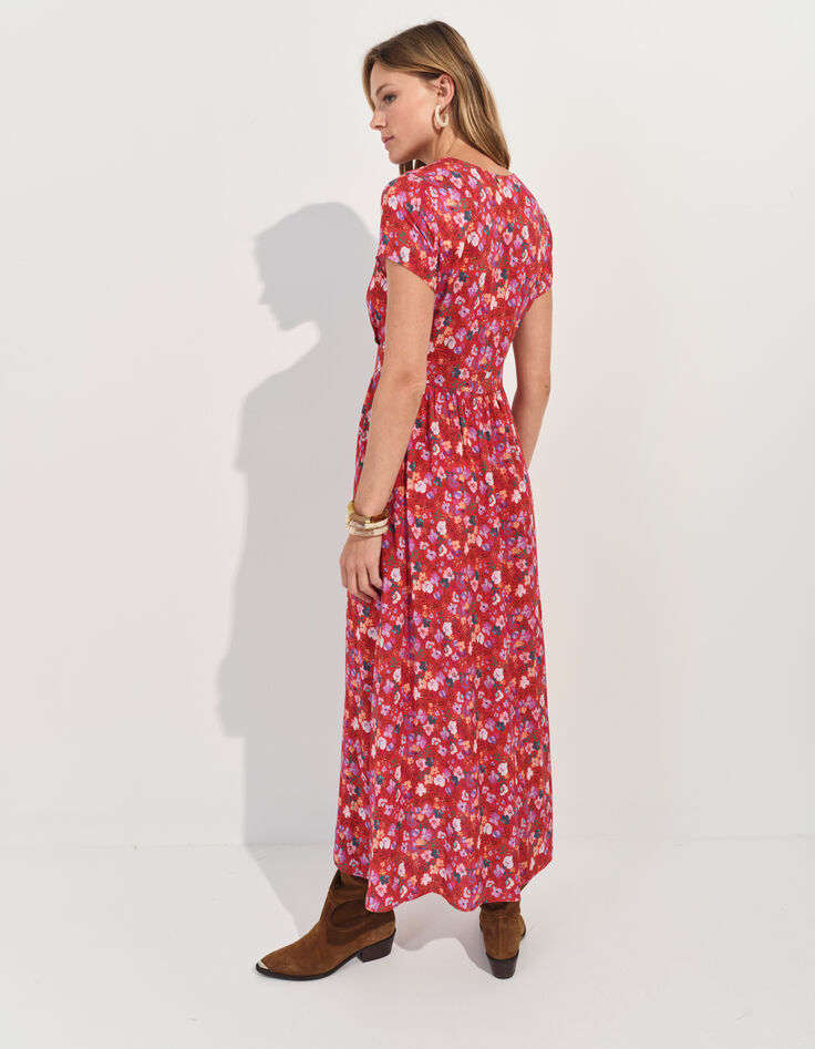 ROMARIA - Robe midi rouge imprimé floral d'été -3