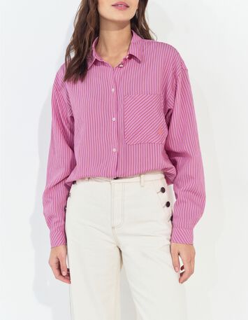 CELESTE - Chemise rose &agrave; motif fines rayures -1