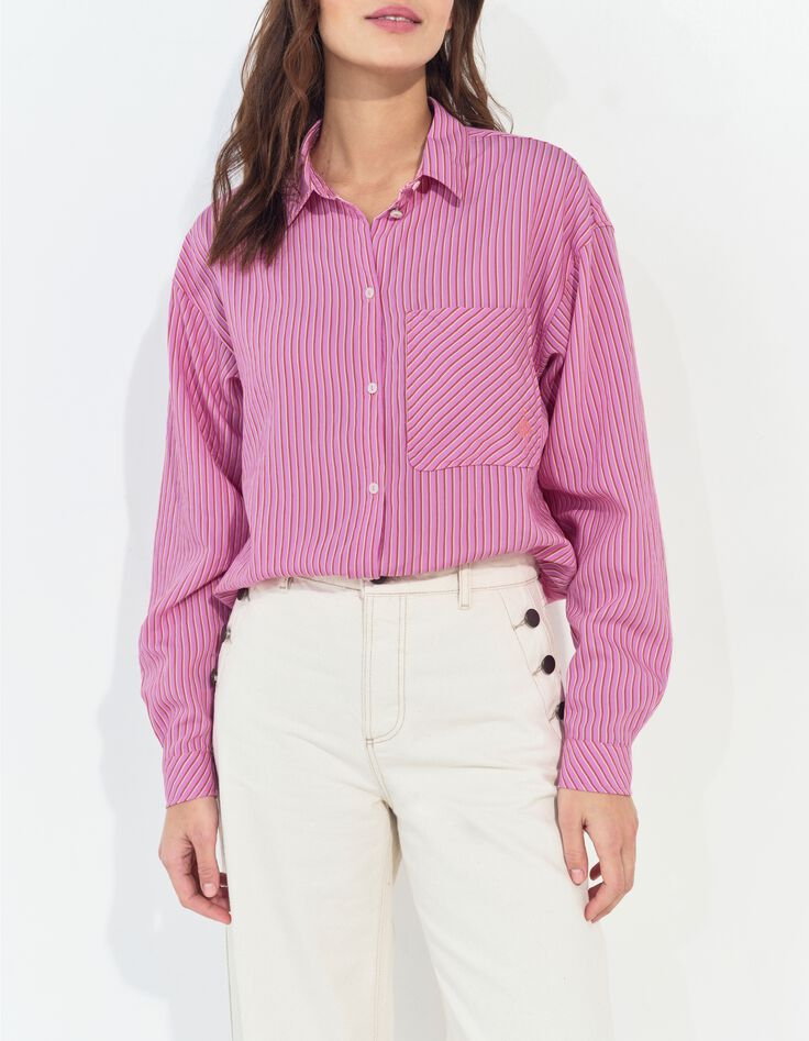 CELESTE - Chemise rose &agrave; motif fines rayures -1