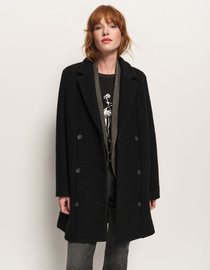 DATURA - Manteau noir laine bouillie-1