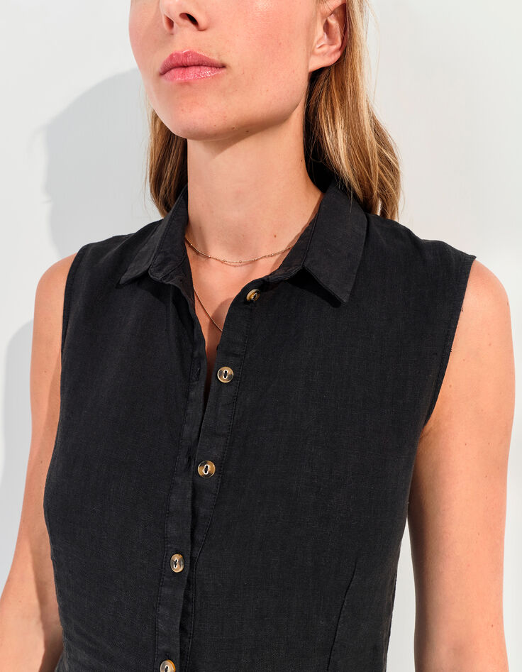 RECIFE - Robe chemise longue noire lin certifié surteint-4