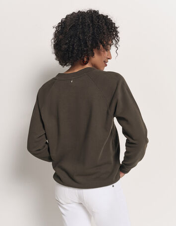 MEZZIA - Sweat kaki encolure V broderies fleurs-2