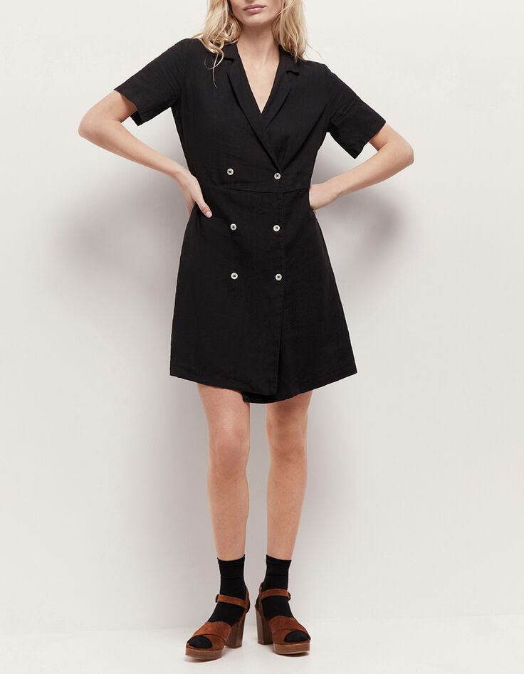 RIKKO - Robe manteau noire en lin-2