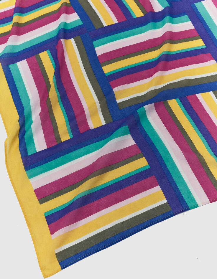 ALMA - Paréo bleu coton bio motifs rayures couleur -2