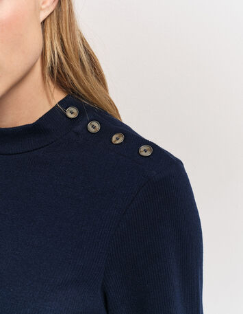 RAVEN - Robe marine maille Interlock boutons épaule-4