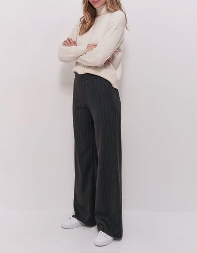 PETRO - Pantalon flare anthracite à motif rayures - One Step