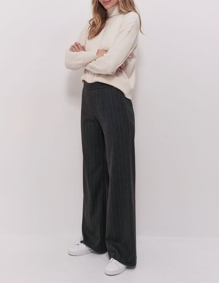 PETRO - Pantalon flare anthracite à motif rayures-1 PETRO - Pantalon flare anthracite à motif rayures-1