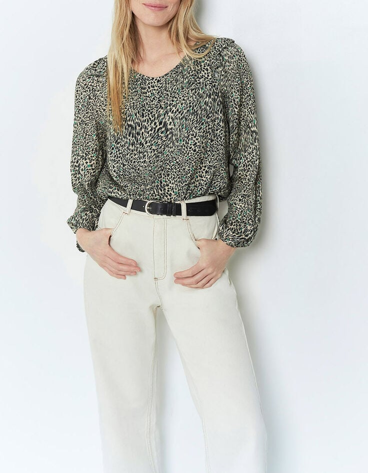 CAMPBELL - Blouse kaki à imprimé cool léo-2