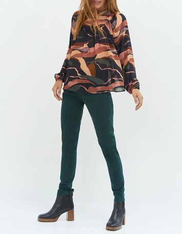 CHIKATO - Blouse noire à imprimé palette minérale-5