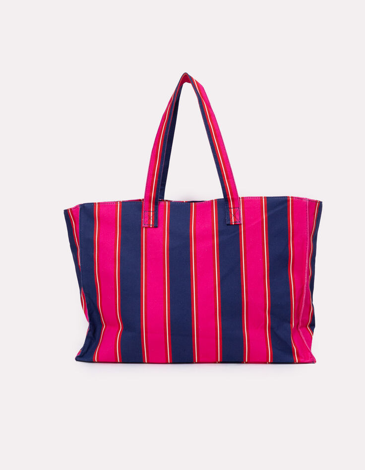 French Muse - Sac week-end &agrave; rayures bleu et rose-3