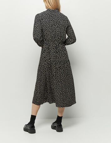ROMANE - Robe chemise midi noire en viscose imprimé pois-2