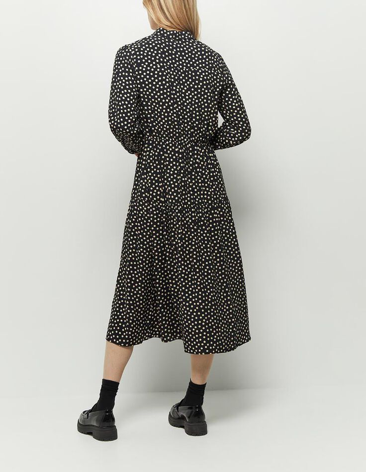 ROMANE - Robe chemise midi noire en viscose imprimé pois-2