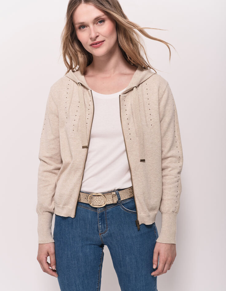 TARA - Cardigan ficelle tricot à capuche et clous-1