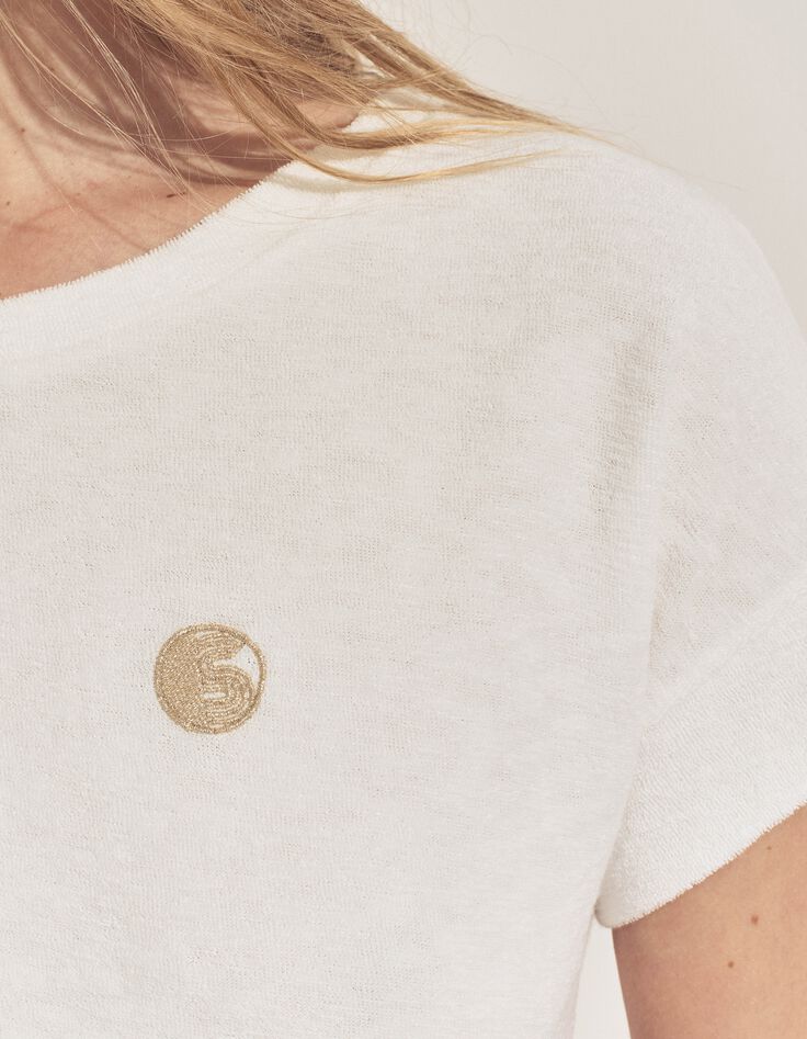 MANILIA- T-shirt blanc &eacute;ponge broderie monogramme-4