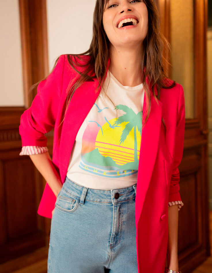 MAMBO - T-shirt blanc visuel palmier fluo -5