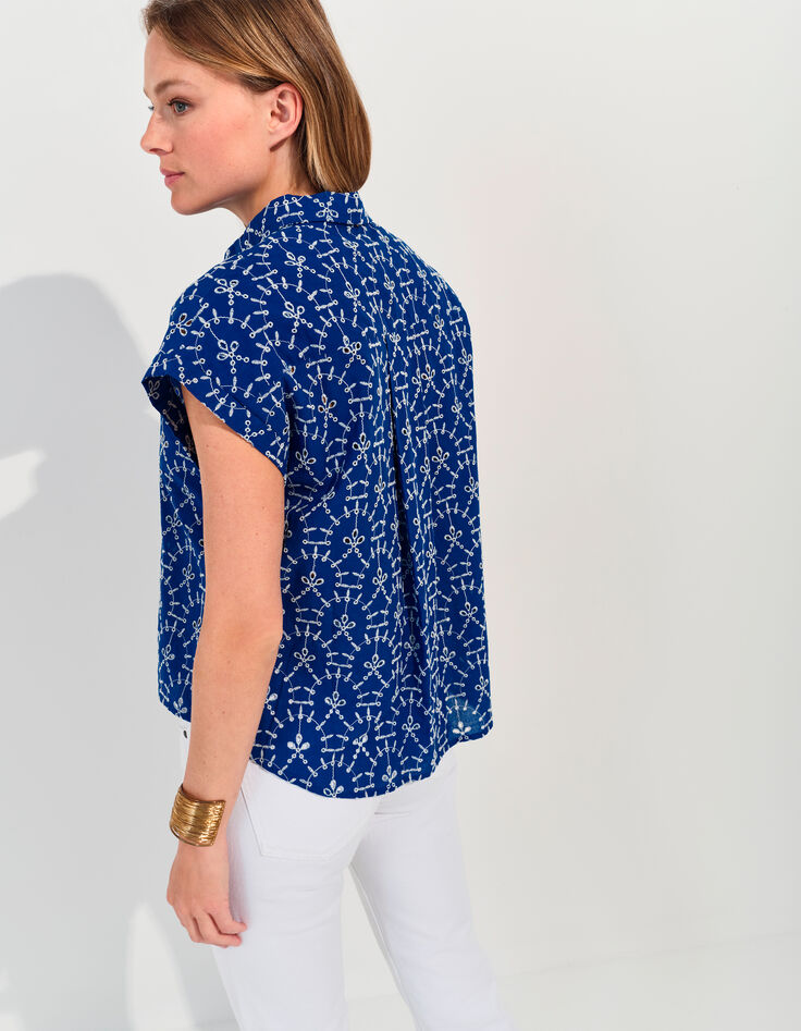 CORNELIA - Chemise bleue coton bio broderies all-over -3