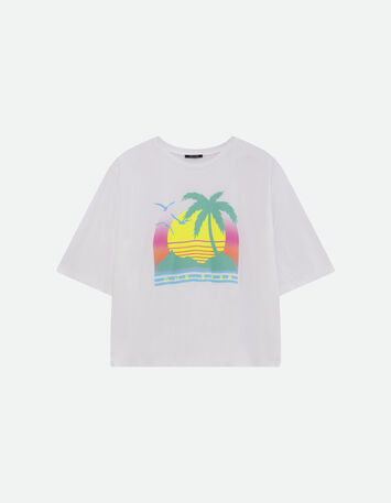 MAMBO - T-shirt blanc visuel palmier fluo -4