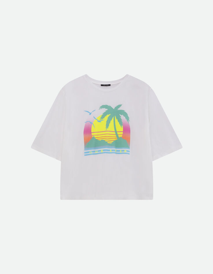 MAMBO - T-shirt blanc visuel palmier fluo -4