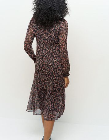 ROCKET - Robe midi noire à imprimé cachemire fleurs-2