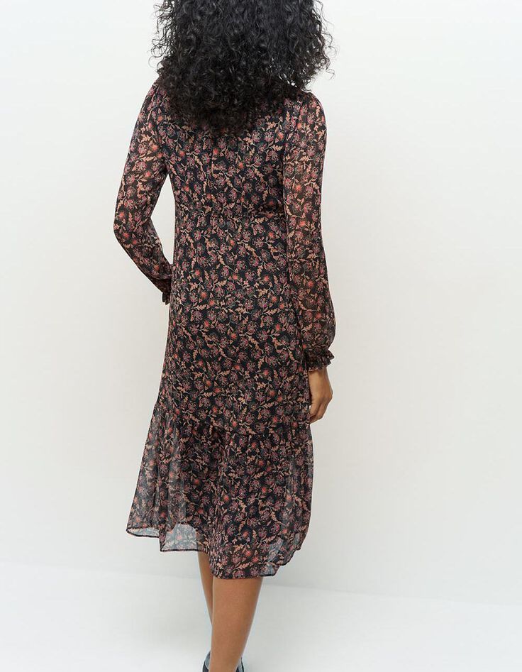 ROCKET - Robe midi noire à imprimé cachemire fleurs-2