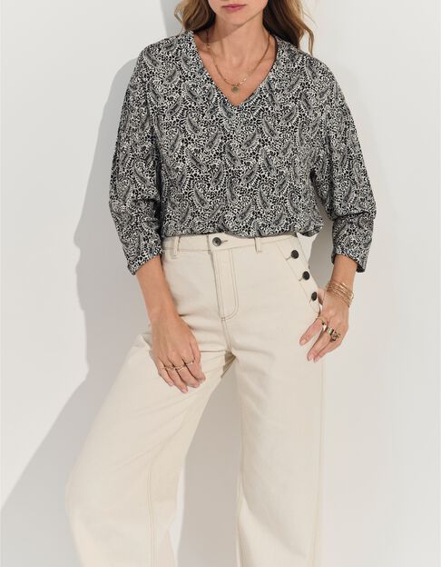 CERES - Blouse noire Lenzing&trade; Ecovero&trade; n&eacute;o cachemire  - One Step