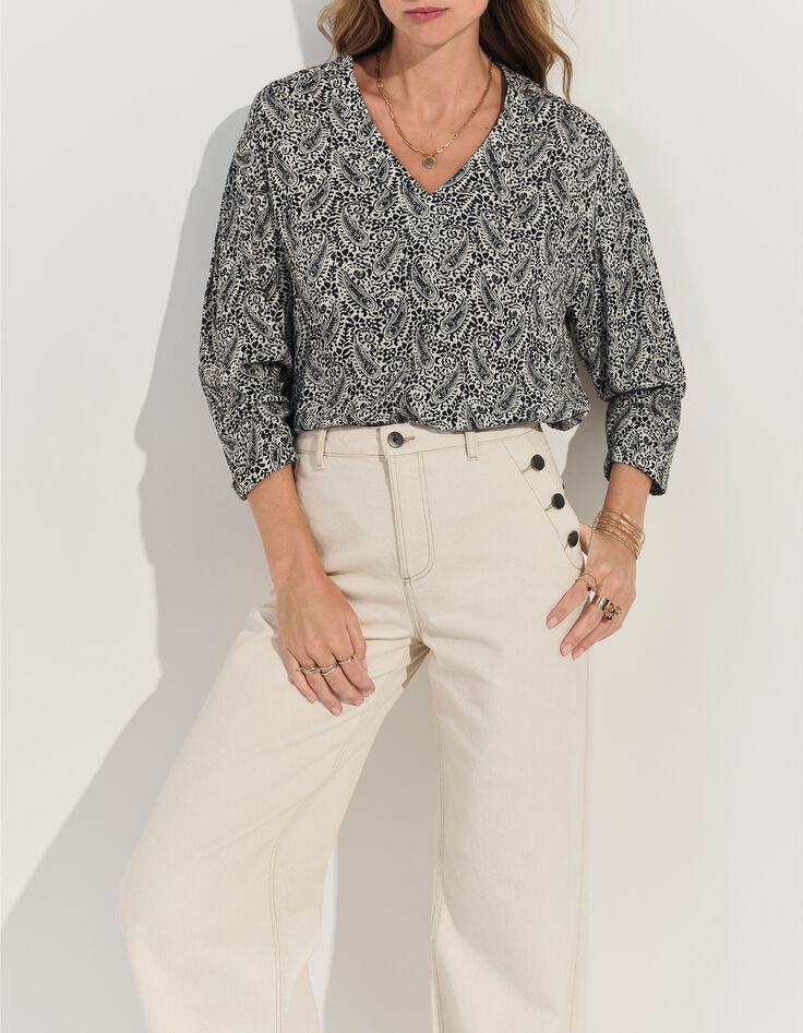 CERES - Blouse noire Lenzing&trade; Ecovero&trade; n&eacute;o cachemire -1