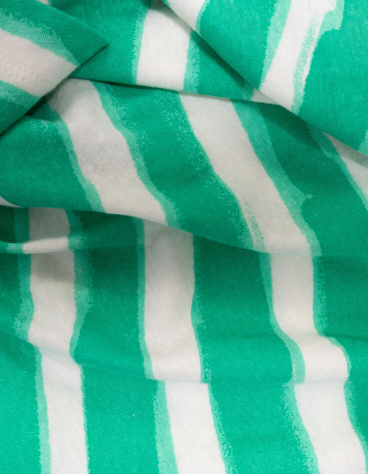 T-shirt ray&eacute; vert et blanc manches courtes Femme-4