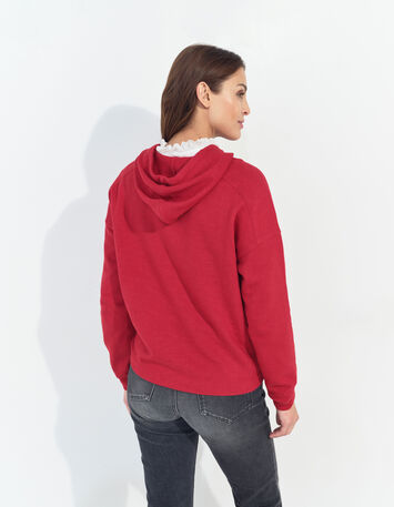 MAORI - Sweat rouge à capuche visuel danseuse pailletée-2