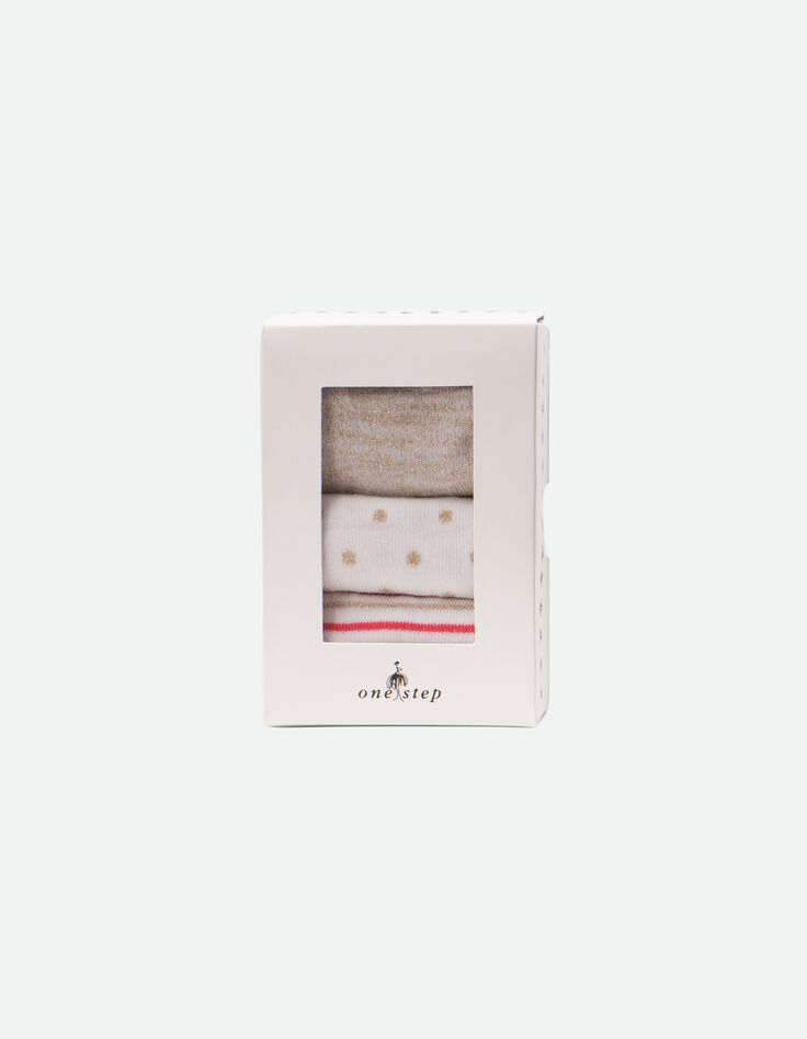 ANA - Chaussettes courtes roses, blanches, dorées -1