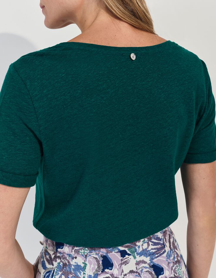 MARINGA - T-shirt vert d&eacute;tails dentelle -3