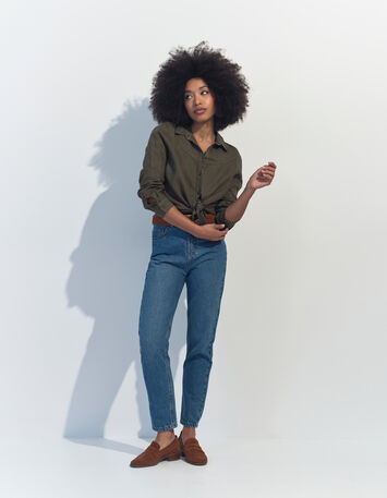 CARMEN - Chemise kaki toile de lin certifié surteint -6