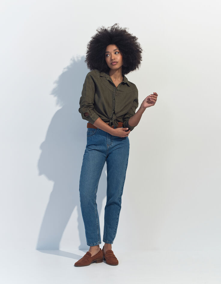 CARMEN - Chemise kaki toile de lin certifié surteint -6