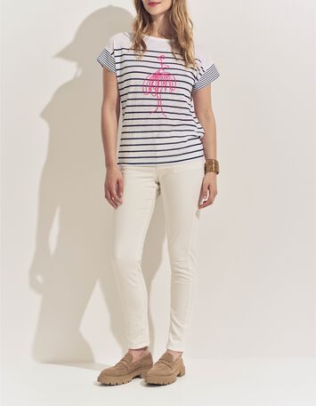 MOLLY- T-shirt blanc rayures marine et danseuse-5