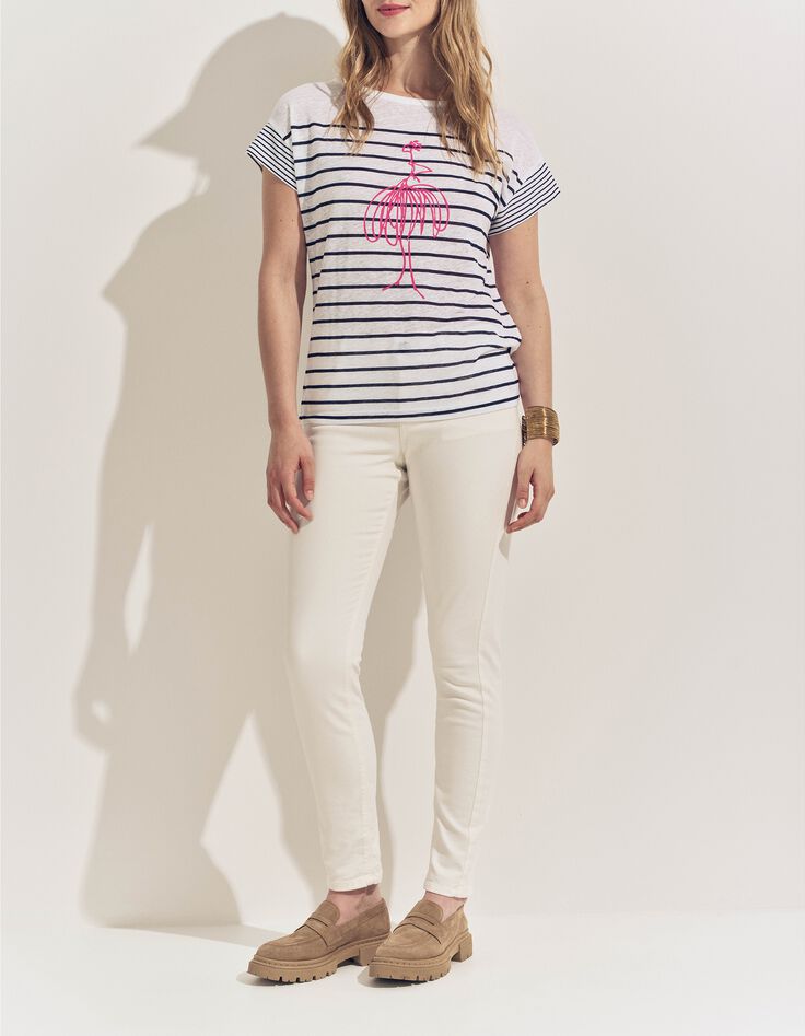 MOLLY- T-shirt blanc rayures marine et danseuse-5