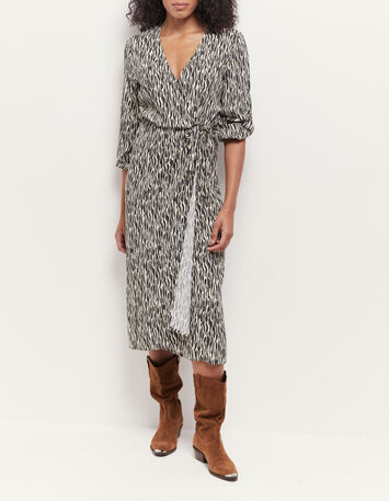 REACHY - Robe longue beige à imprimé zèbre abstrait-1