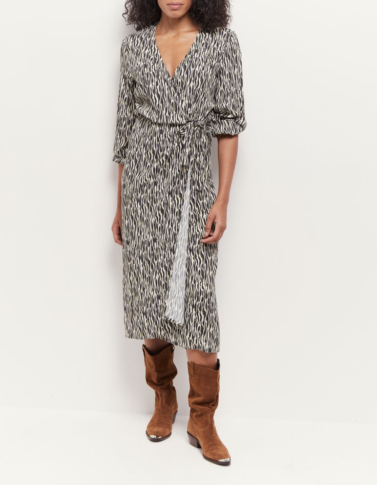 REACHY - Robe longue beige à imprimé zèbre abstrait-1