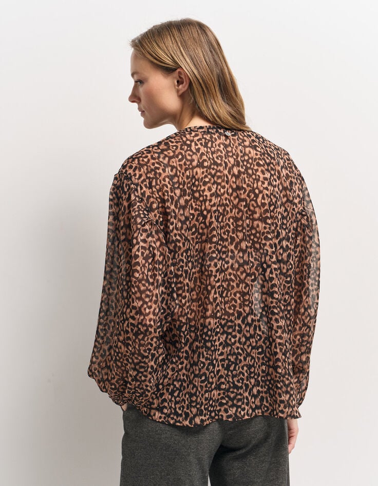 CHYNA - Blouse noire polyester recyclé imprimé léopard-2