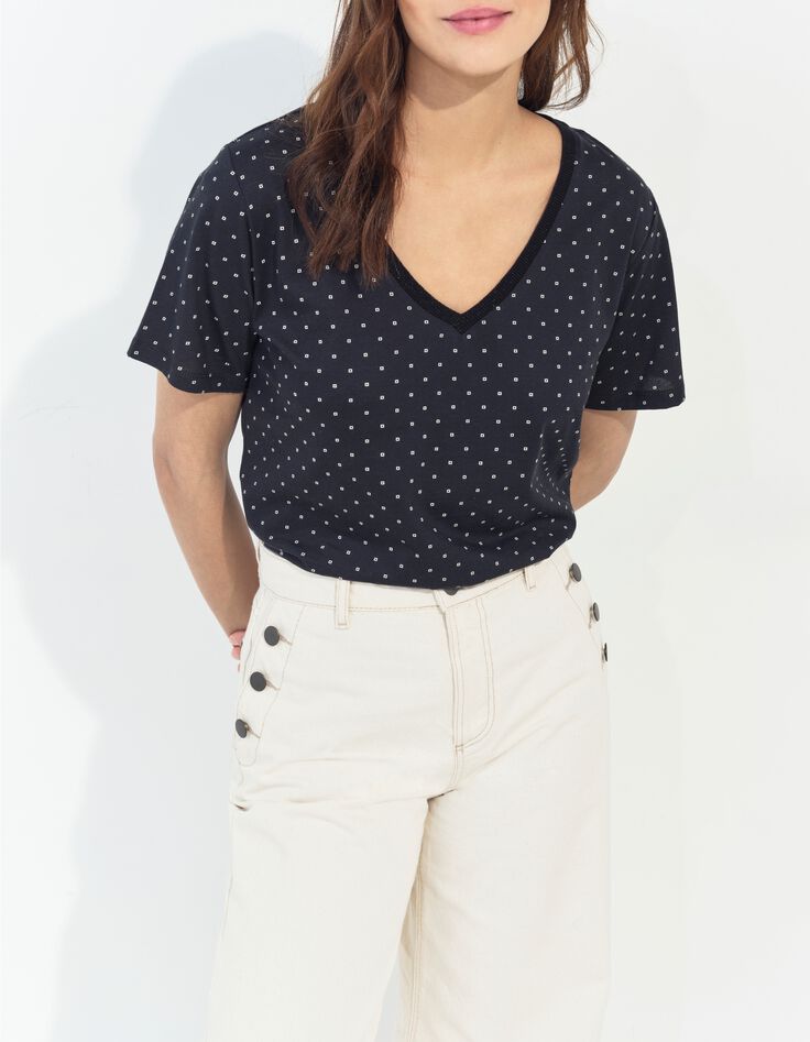 MADIAN - T-shirt noir coton bio minimaliste carr&eacute;s &eacute;crus -3