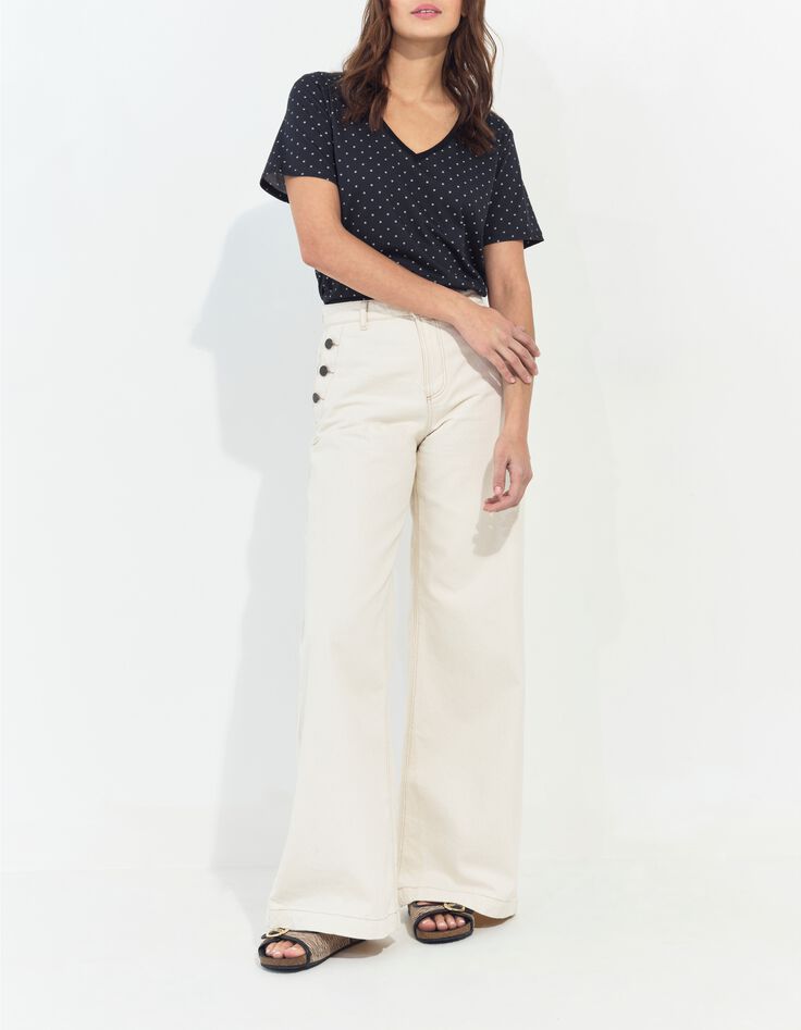 MADIAN - T-shirt noir coton bio minimaliste carr&eacute;s &eacute;crus -4