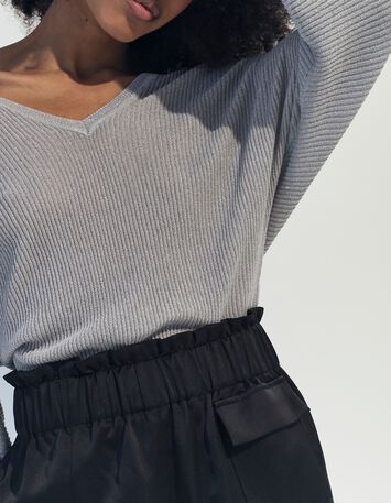 TONY - Pull argent tricot c&ocirc;tel&eacute; manches chauve-souris -1