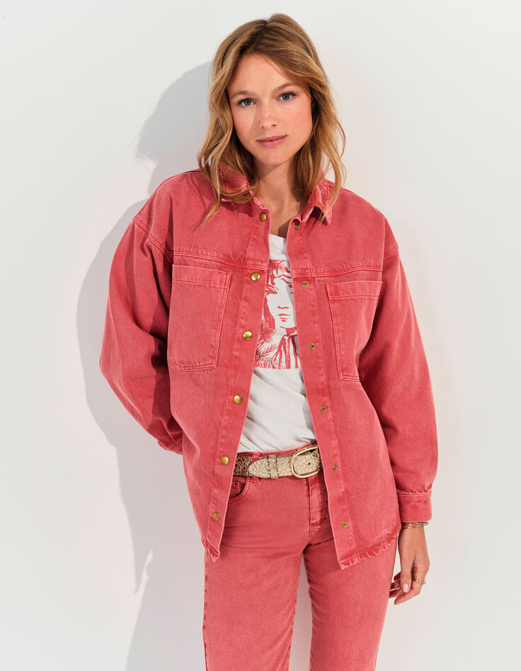 DULCE - Surchemise en jean rose waterless maxi poches -8